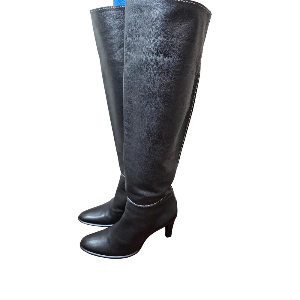 Gaetano B. Over The Knee Boots Womens 41 Black Leather Made in Italy Tall Heel